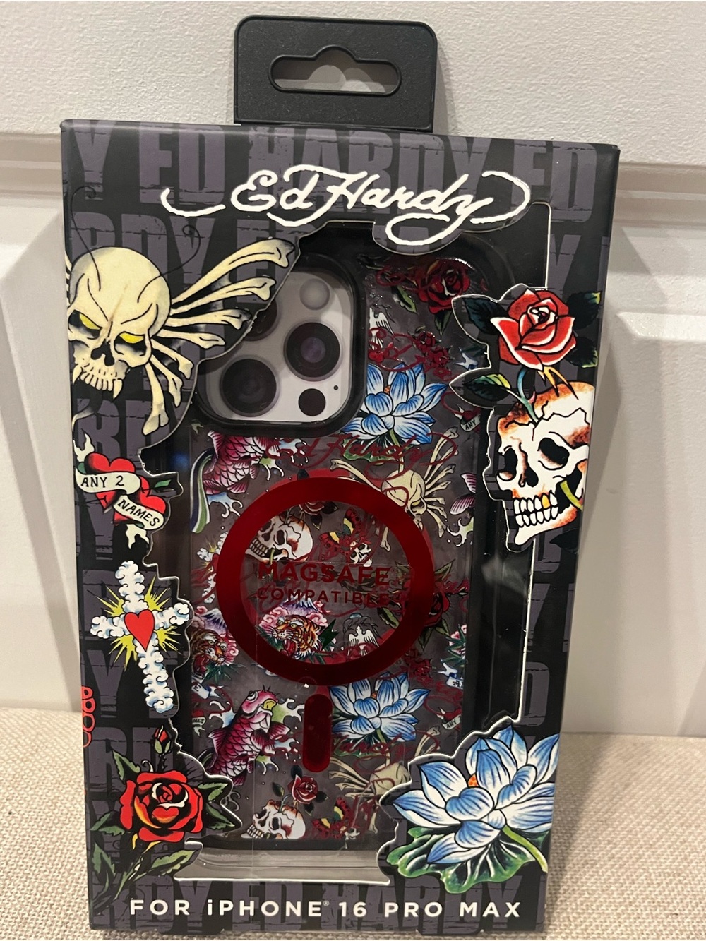 NWT Ed Hardy Phone Case IPHONE 16 Pro Max Skull Butterfly Flowers